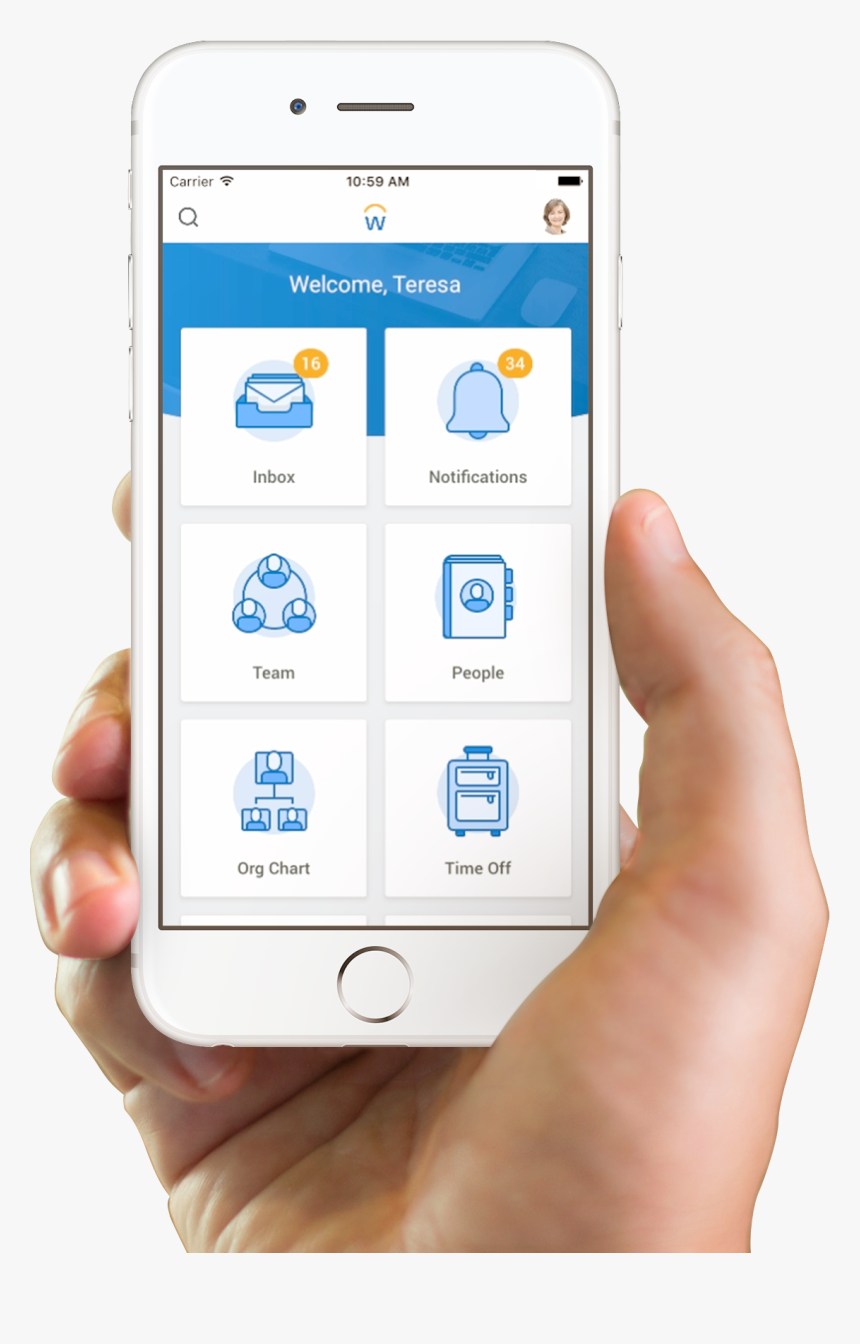 Picture Of Hand Holding Cellphone With Workday Open - Workday On Mobile, HD Png Download, Free Download
