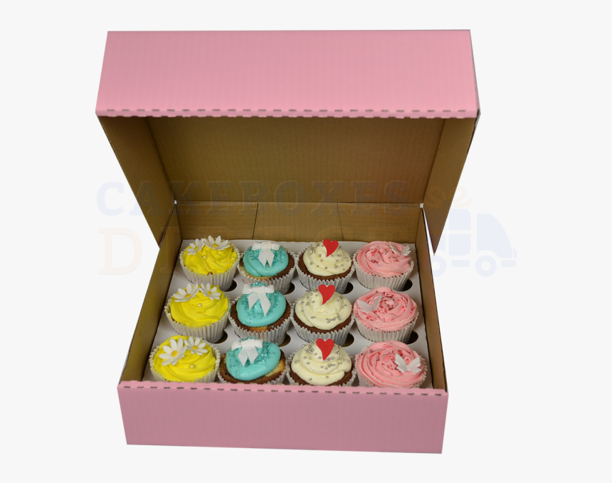 12 Cupcake Box (pink) With 6cm Dividers - Box Of 12 Cupcakes Price, HD Png Download, Free Download