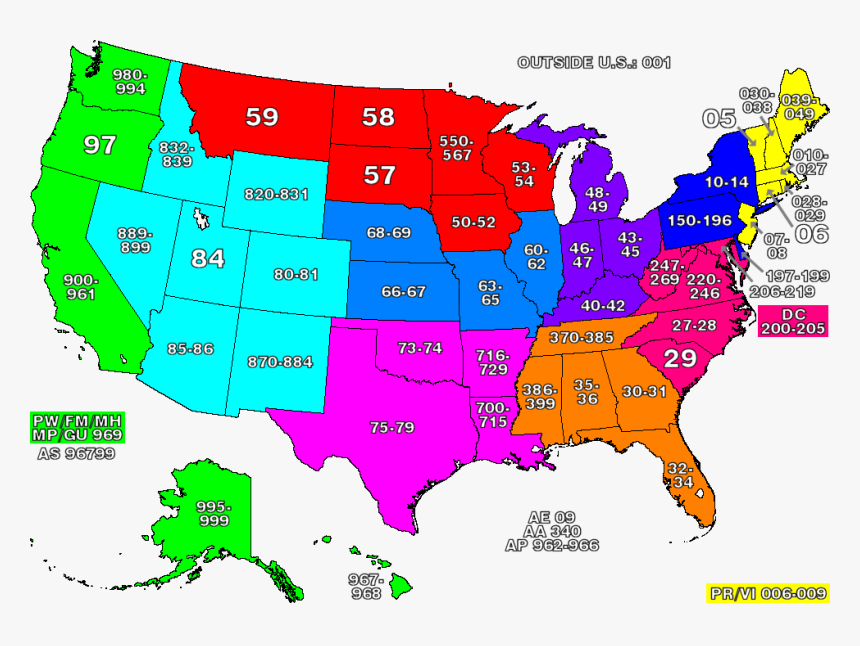 Zip Code Zones - Us Zip Code Map, HD Png Download, Free Download