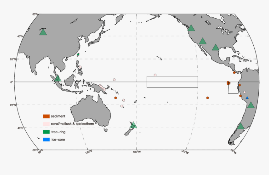 Location Of Circum Pacific Paleo El Niño Southern Oscillation - World Map Pacific Central, HD Png Download, Free Download