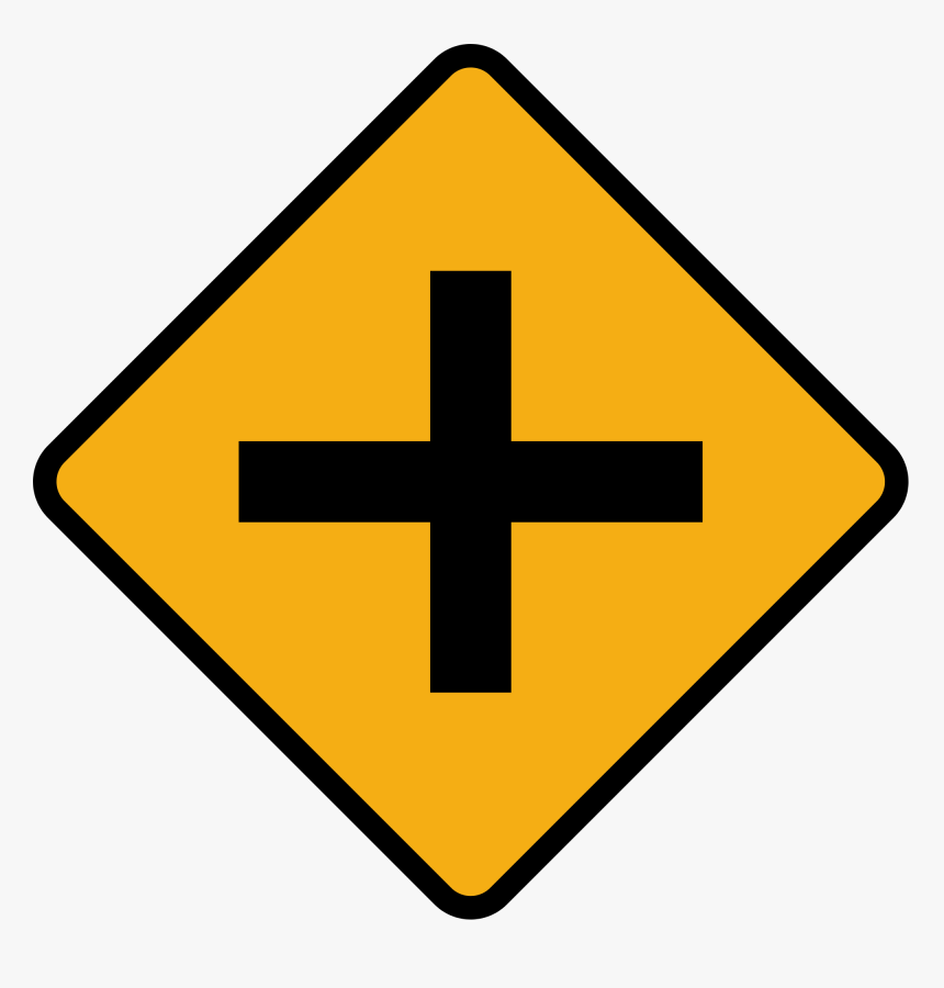 Yellow Diamond Cross Road Sign, HD Png Download, Free Download