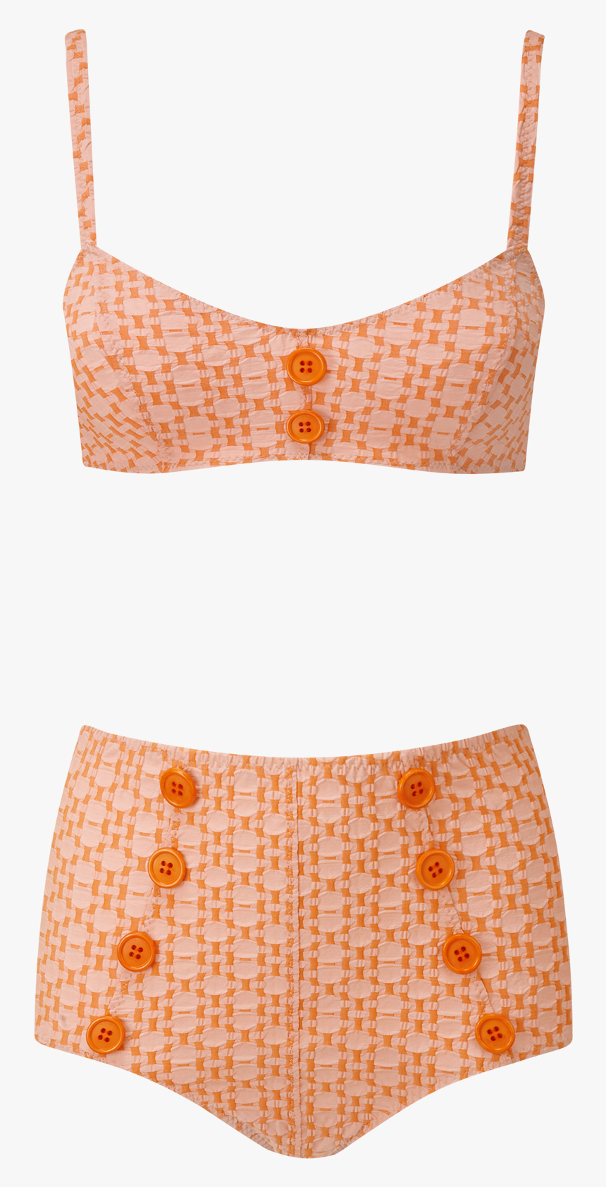 Genevieve Orange Two-tone Seersucker Button Bikini - Brassiere, HD Png Download, Free Download