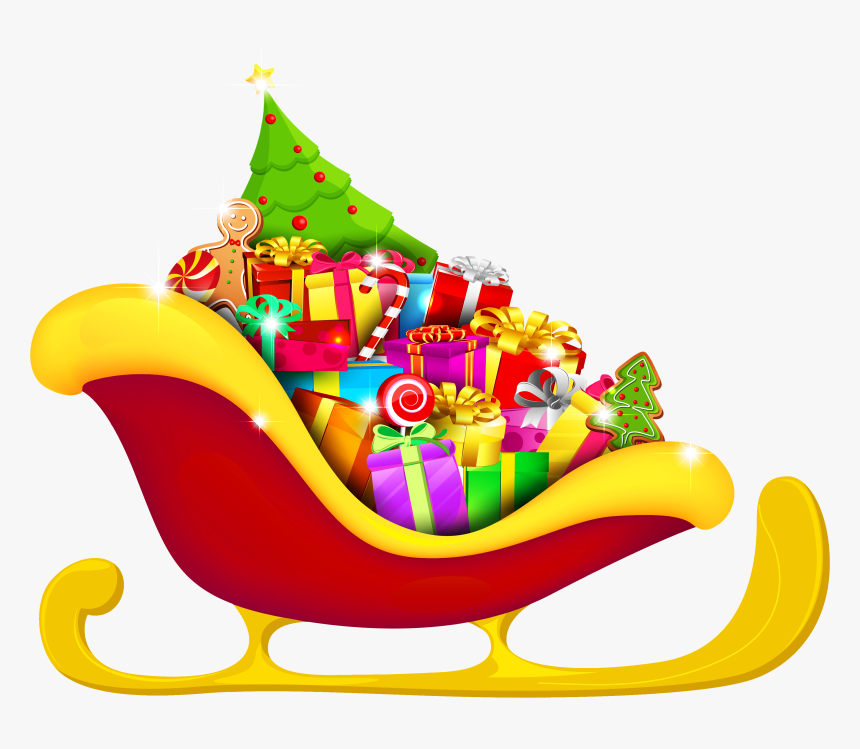 Christmas Red Sled With Presents - Sleigh With Presents Clipart, HD Png Download, Free Download