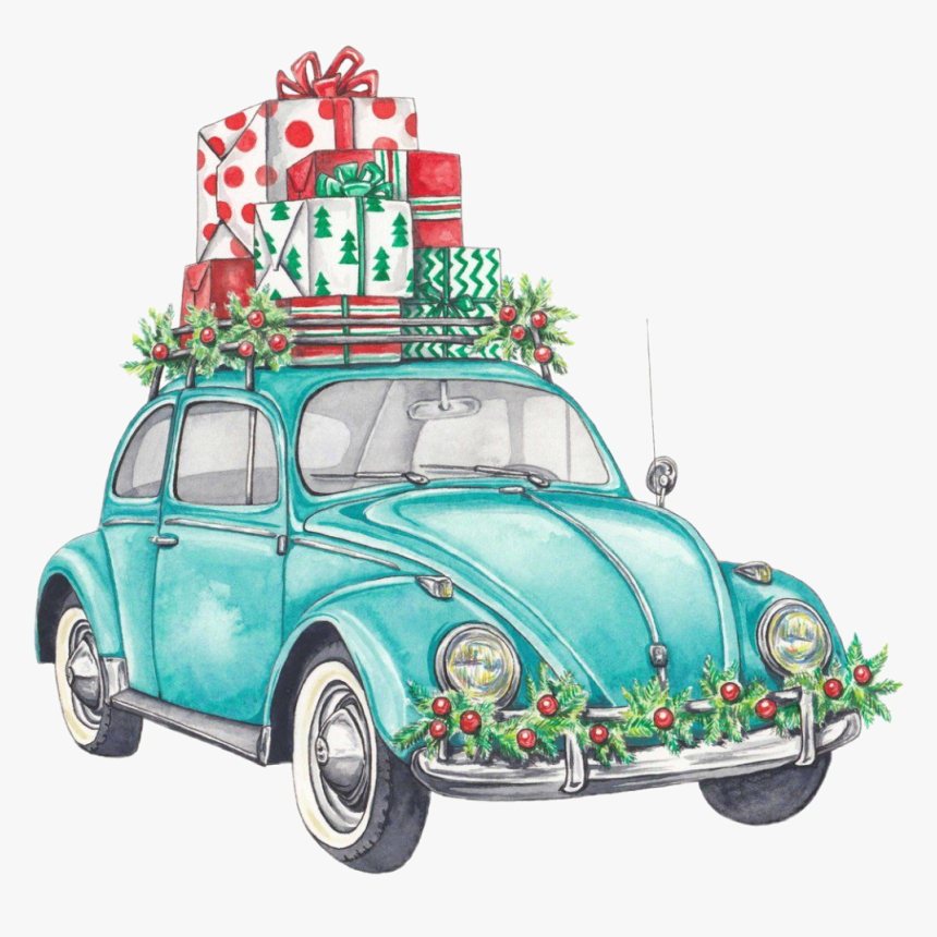 #watercolor #vw #beetle #volkswagen #christmas #presents - Vw Beetle Christmas Cards, HD Png Download, Free Download