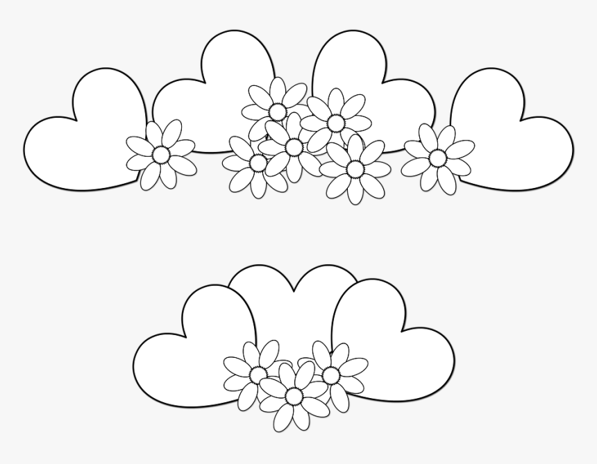 Hearts, Heart, Flower, Flowers, Drawing, Coloring, - Drawing, HD Png Download, Free Download