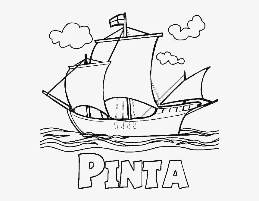 Columbus Fleet Pinta On Columbus Day Coloring Page - Christopher Columbus Boat Drawing, HD Png Download, Free Download