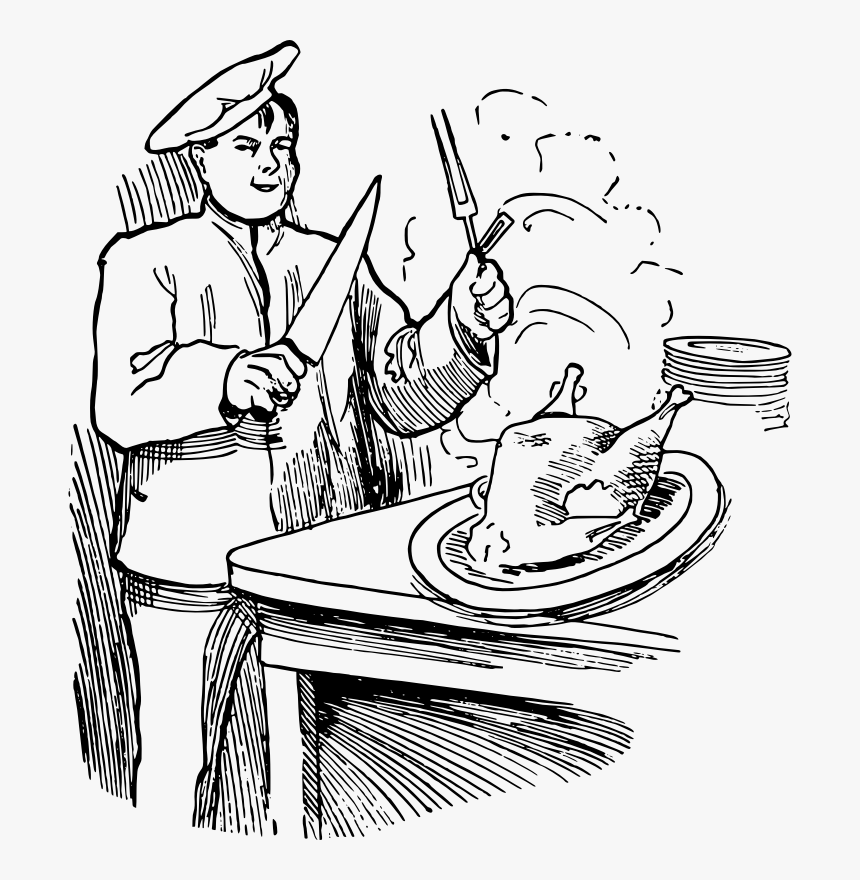 Chef And Turkey - Clip Art Cooking Drawing, HD Png Download, Free Download