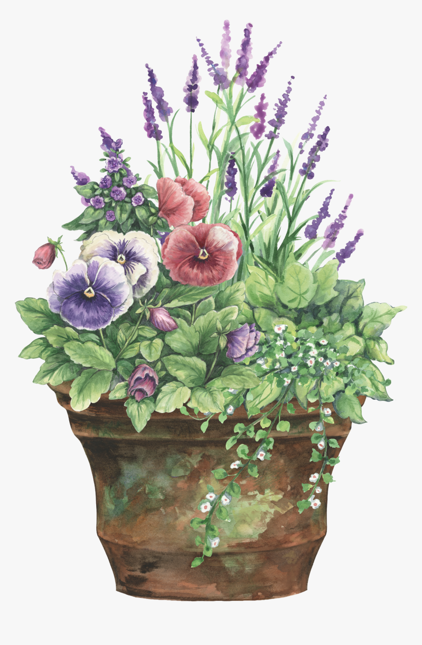 Garden Clipart Watercolor - Clipart Big Flower Pot, HD Png Download, Free Download