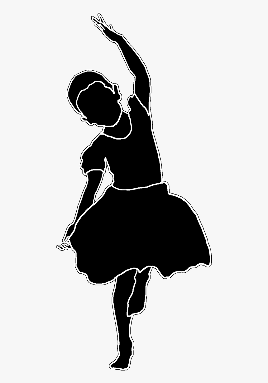 Dancing Girl Silhouette Black White Line - Little Black Girl Silhouette, HD Png Download, Free Download