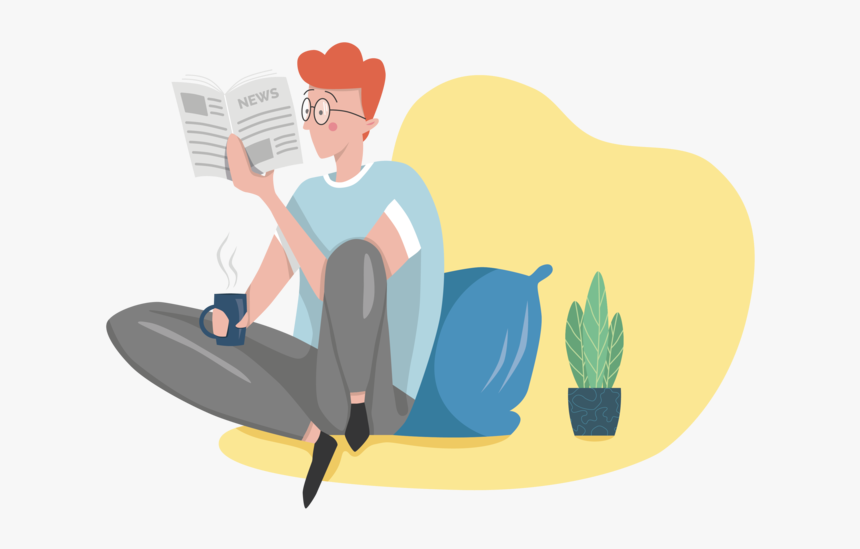 Guy Reading Newspaper Character Illustration Design - Illustration, HD Png Download, Free Download