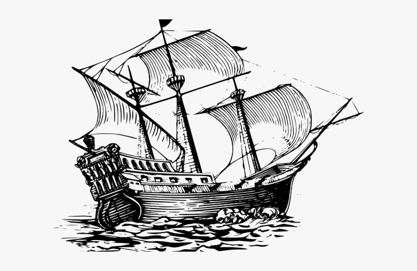 Old Sailing Ships Clipart Cartoon - Sail Ship Drawing, HD Png Download, Free Download