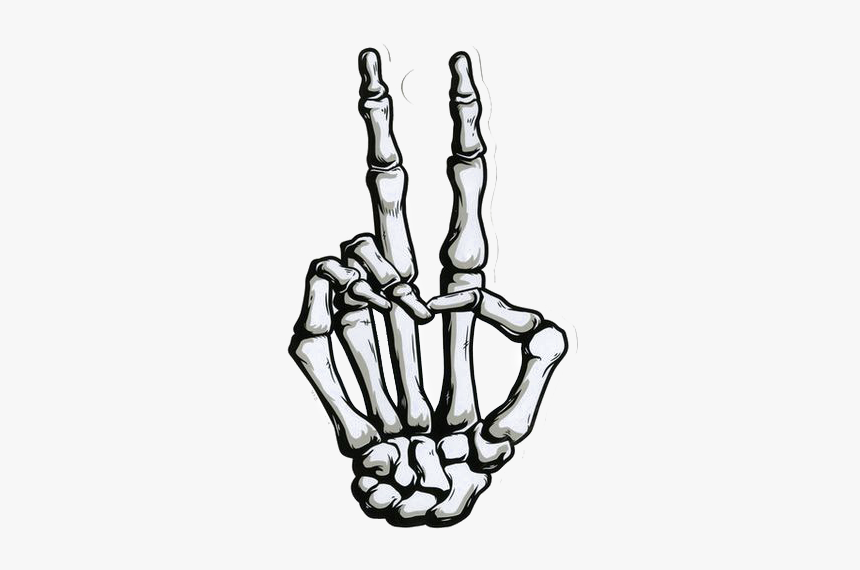 T-shirt Hand Skeleton Drawing Peace Symbols - Skeleton Hand Doing Peace Sign, HD Png Download, Free Download