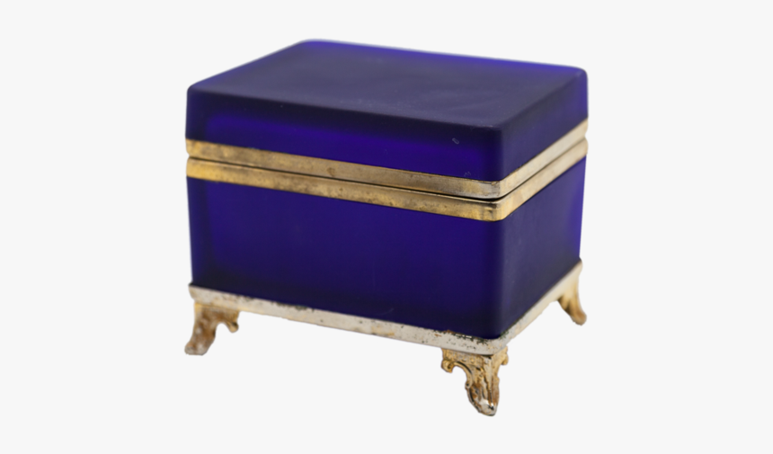 Vintage Blue Cobalt Satin Glass Box With Brass Hinge, HD Png Download, Free Download