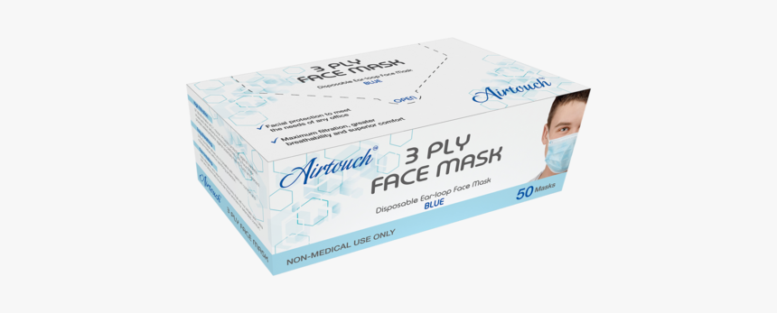 Airtouch 3 Ply Face Mask Box, Blue, 50pcs/box, 10198, HD Png Download, Free Download