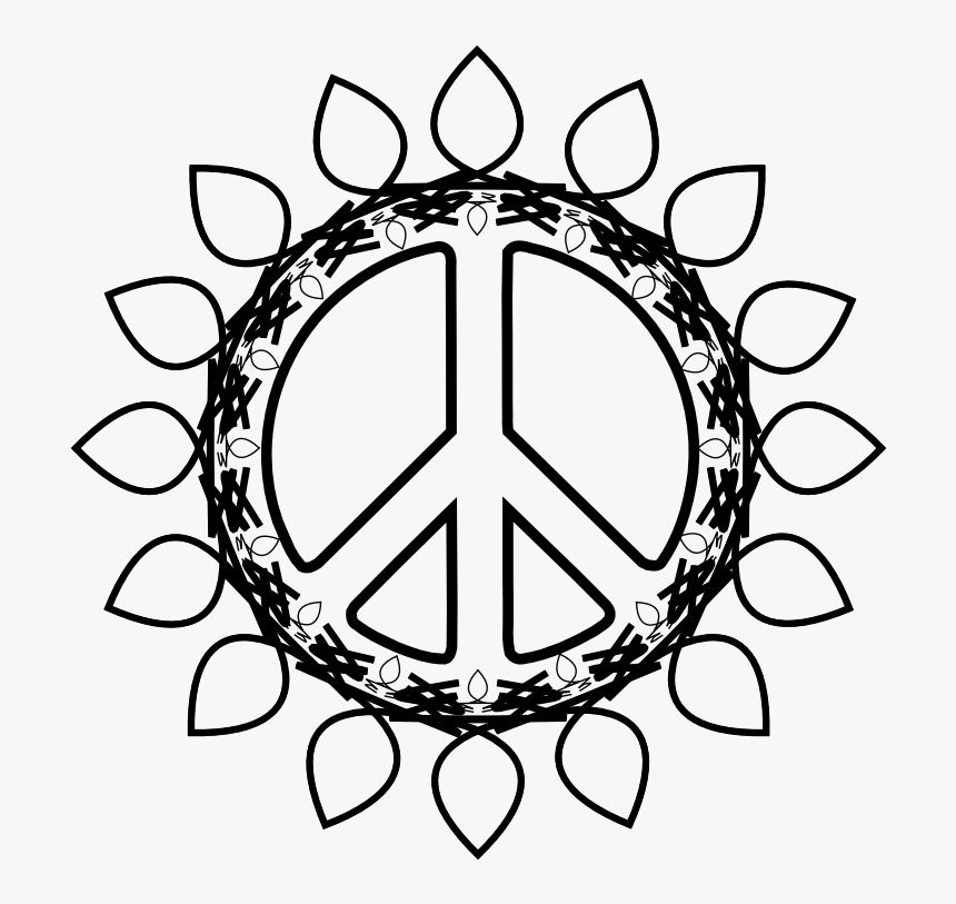 Peace Symbol Peace Sign Flower 73 Black White Line, HD Png Download, Free Download