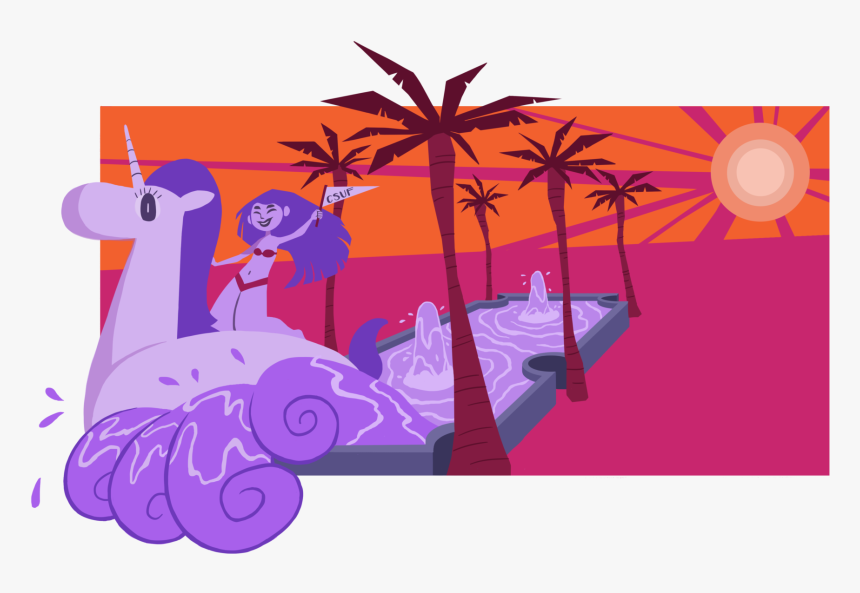 A Girl Riding A Unicorn Floatie Rides A Wave Coming, HD Png Download, Free Download