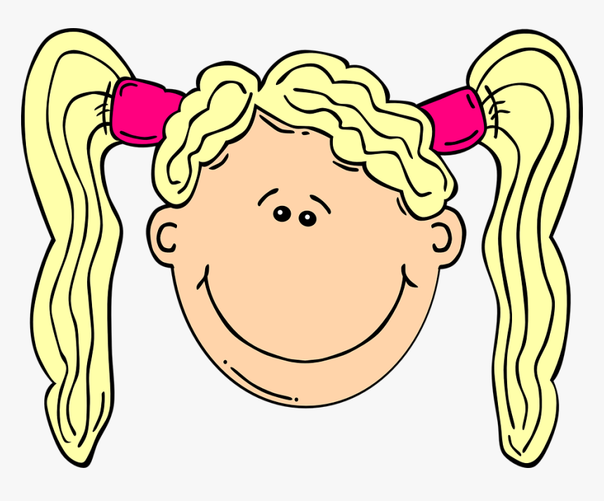 Happy, Girl, Blond, Pigtails, Pink, Smile, Head, Face, HD Png Download, Free Download