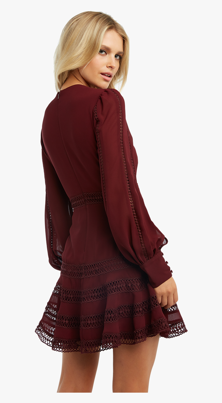 Luella Lace Trim Dress In Colour Burgundy, HD Png Download, Free Download