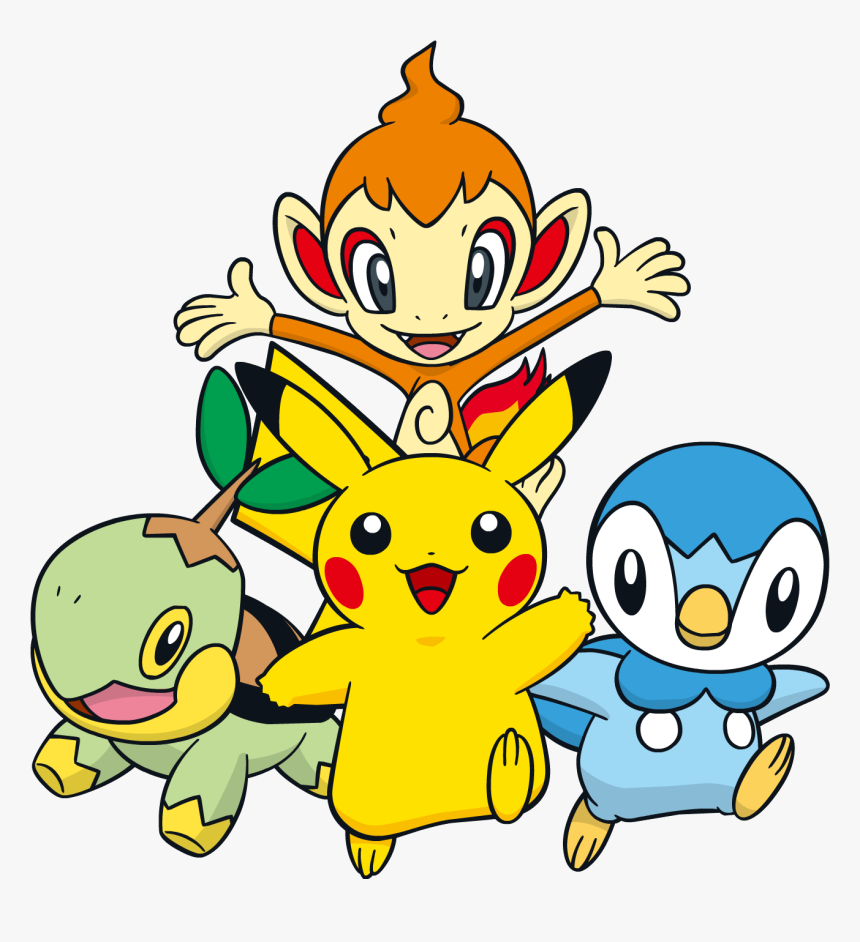 Piplup Chimchar And Turtwig , Png Download - Pikachu Turtwig Chimchar Y Piplup, Transparent Png, Free Download