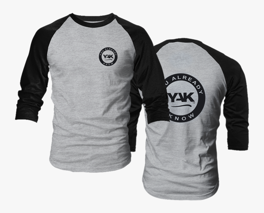 Yak Raglan 3 Quarter Sleeve T Shirt 1 Black Sport Gray - Sleeve, HD Png Download, Free Download