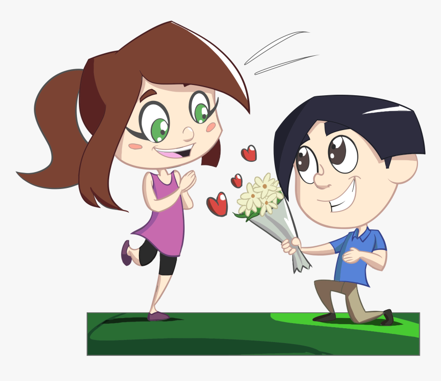 Boy Giving Flowers To Girl Clip Arts - Boy Giving Flowers To Girl Cartoon, HD Png Download, Free Download