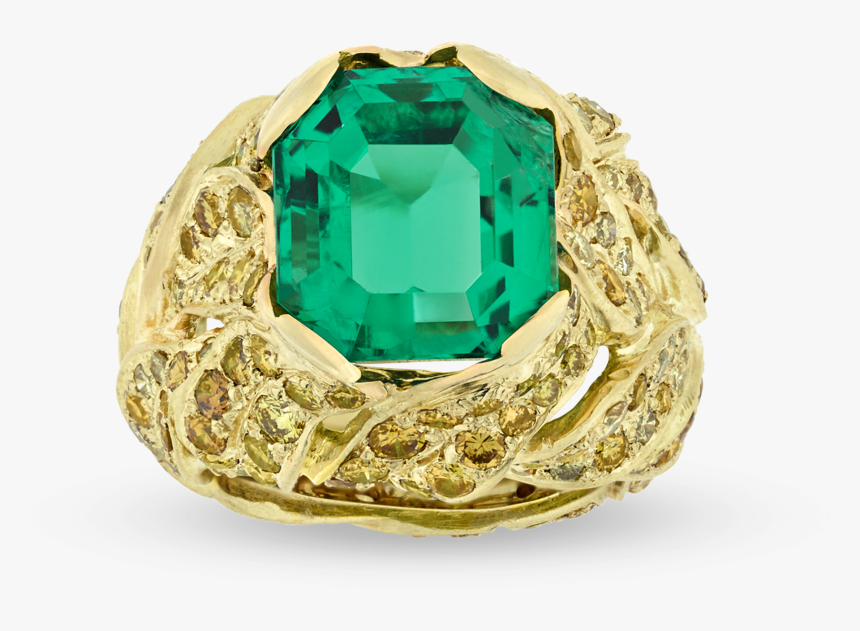 Untreated Colombian Emerald Ring By Fred Leighton, - Big Gold Emerald Rings Mens, HD Png Download, Free Download