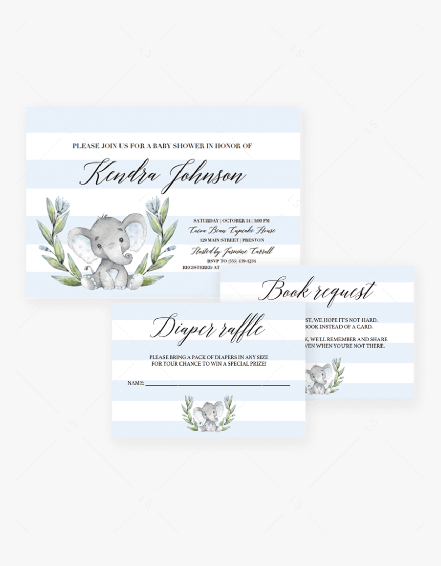 Elephant Themed Baby Shower Invitation Templates For, HD Png Download, Free Download