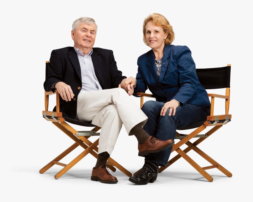 Happy Elderly Couple Sitting In Directors Chairs Hd Png Download