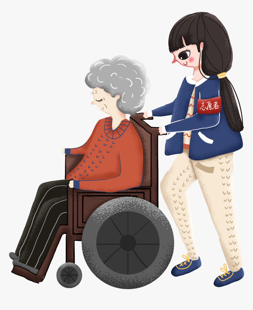 Retro Hand Drawn Illustration Caring Elderly Png And, Transparent Png, Free Download