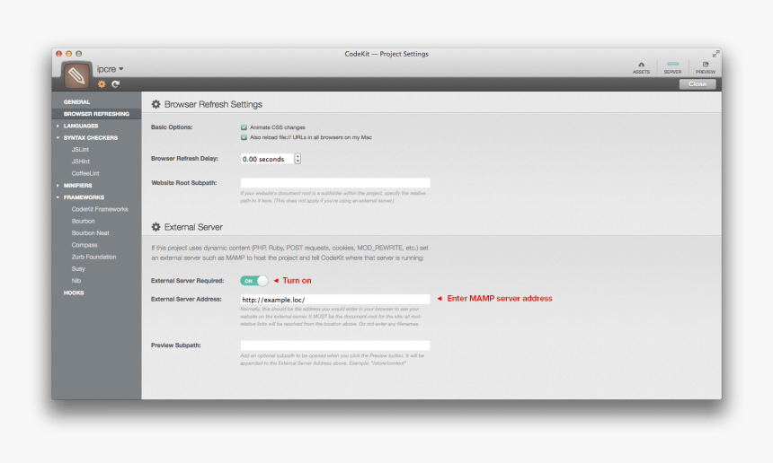 Codekit External Server Settings Panel, HD Png Download, Free Download