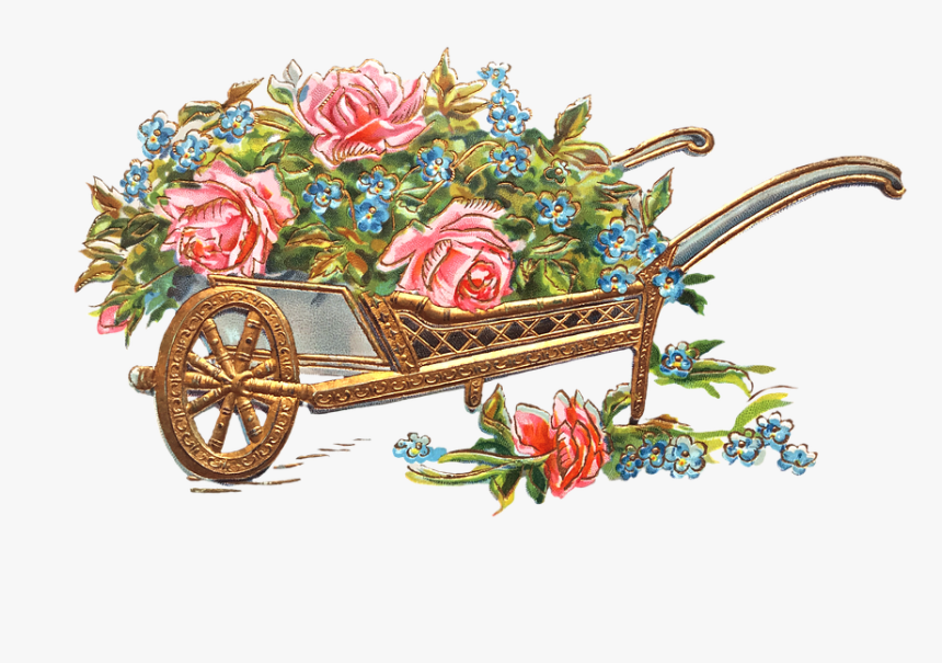 Flowers, Wheelbarrow, Gold, Roses, Pansy, Isolated, HD Png Download, Free Download