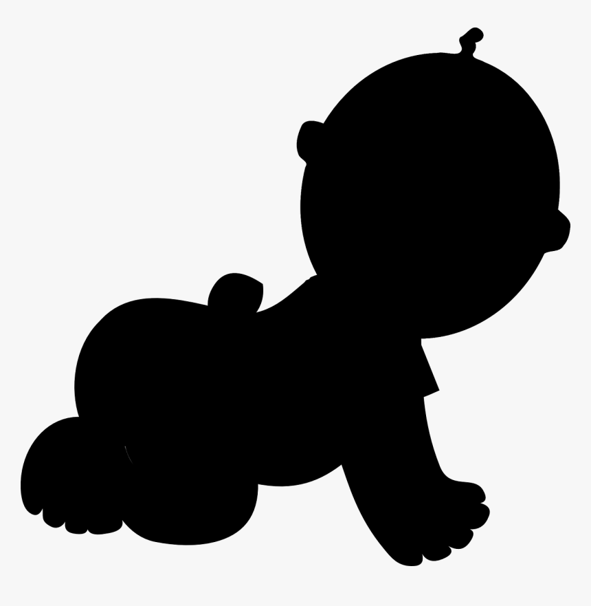 Black And White Silhouetted Baby Crawling In A Diaper, HD Png Download, Free Download