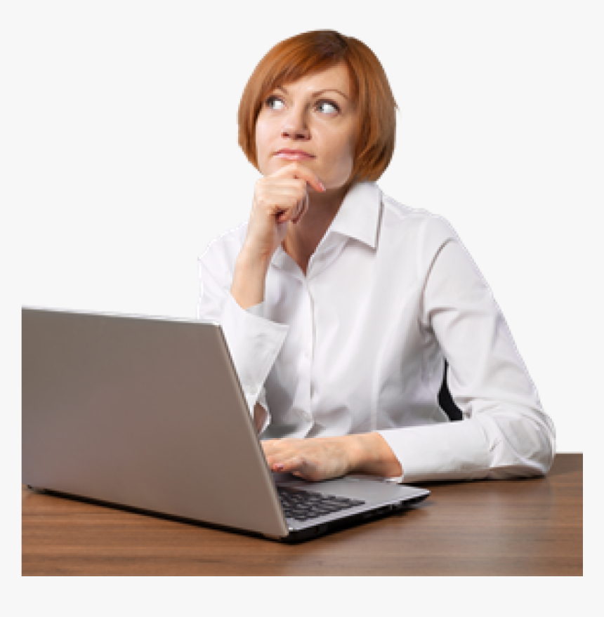 Woman On Laptop, Thinking With Hand On Chin, HD Png Download, Free Download