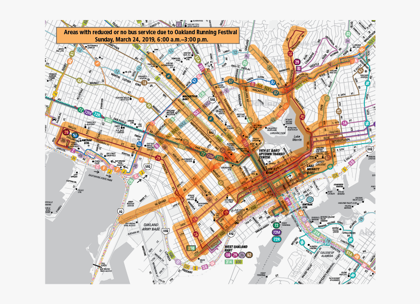 Map For The Oakland Running Festival Service Disruption, HD Png Download, Free Download