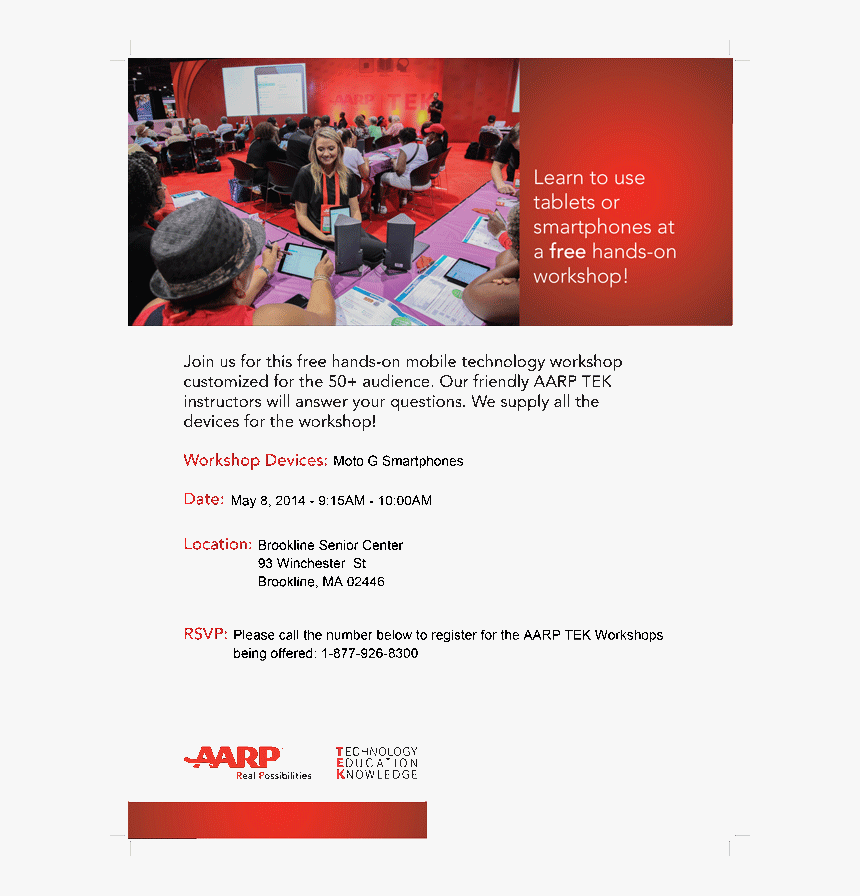 Aarp Tek Workshop Boston Flyer 8may2014, HD Png Download, Free Download