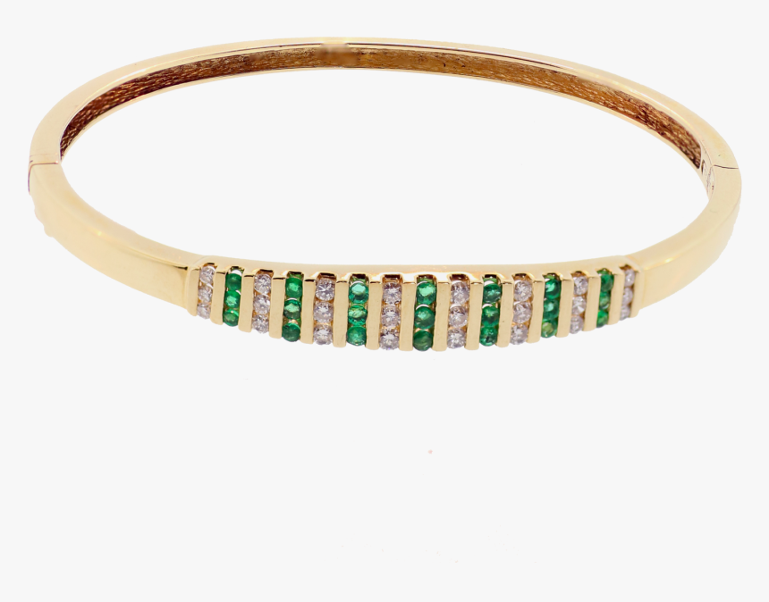 14k Yellow Gold Emerald And Diamond Bangle, HD Png Download, Free Download