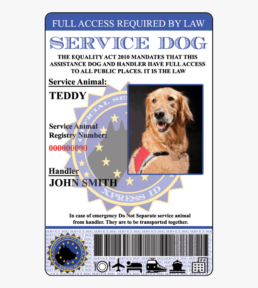 European Service Dog Id Front View, HD Png Download, Free Download