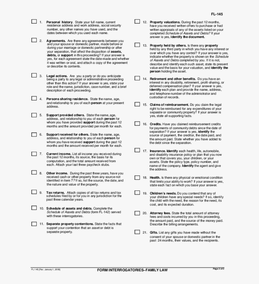 Fl-145 Form Interrogatories, HD Png Download, Free Download