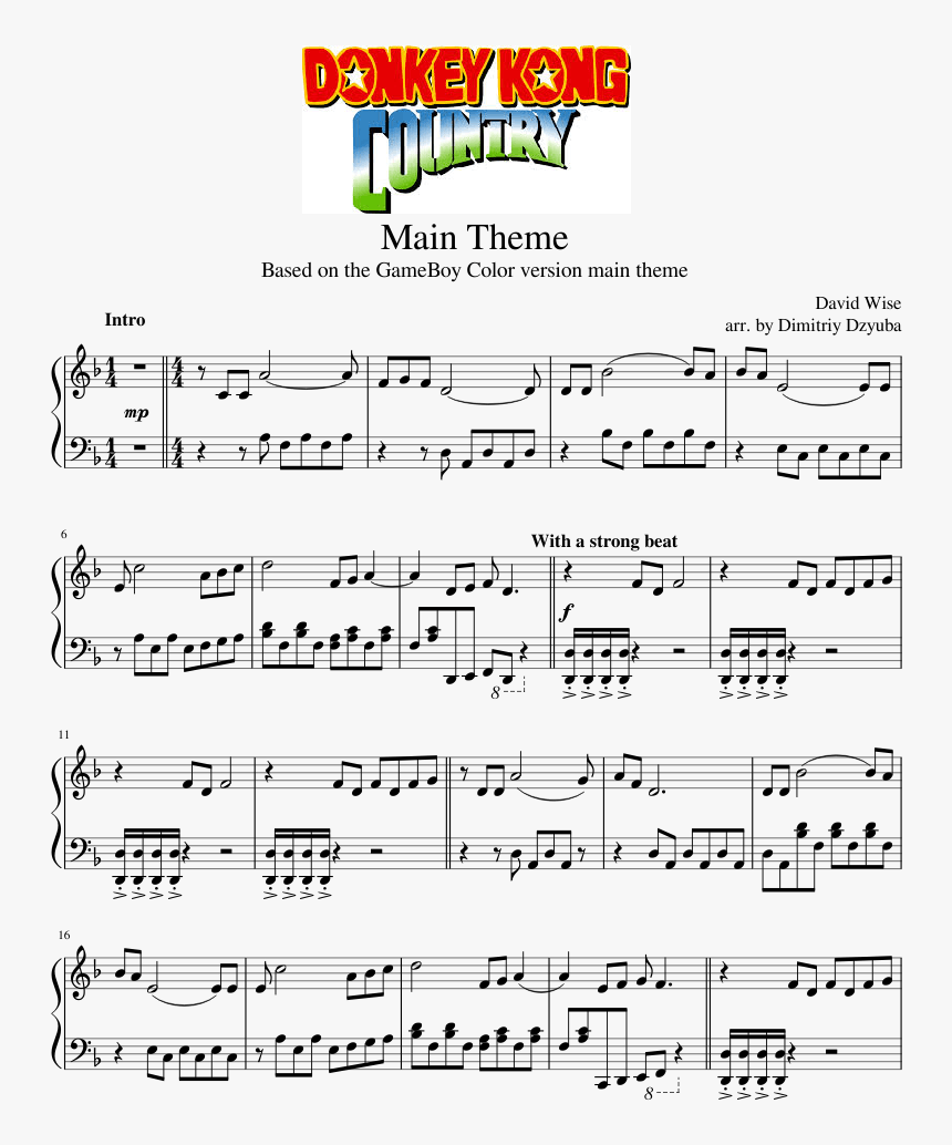 Donkey Kong Country Gbc Main Theme Sheet Music For, HD Png Download, Free Download