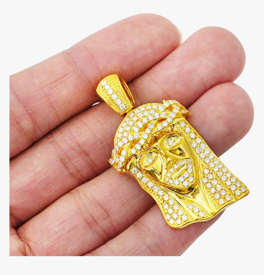 10k Yellow Gold Jesus Diamond Head Pendant, HD Png Download, Free Download