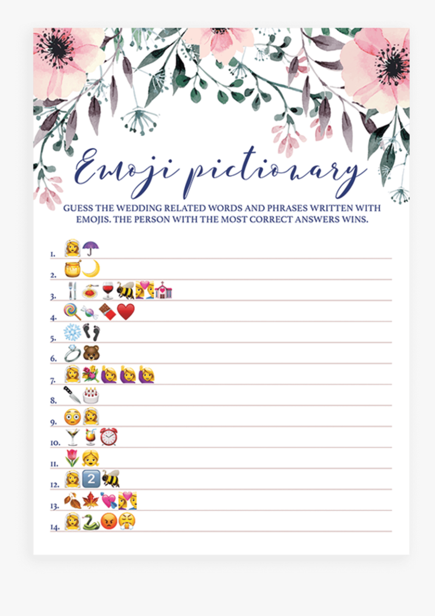 Blush Floral Bridal Shower Emoji Pictionary Game Printable HD Png Download Kindpng