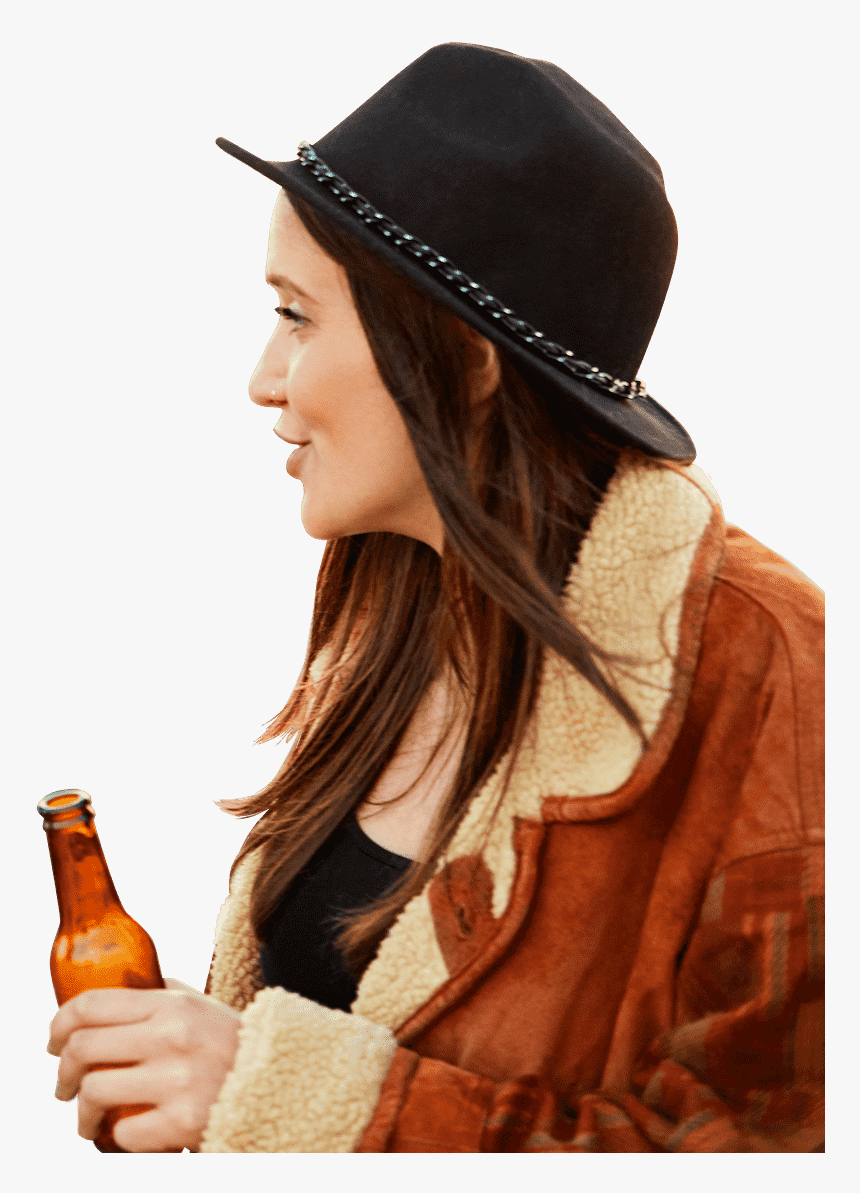 Girl Wearing Overalls And Smiling While Holding A Beer - Girl, HD Png Download, Free Download