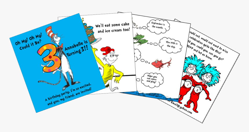 Dr Seuss Storybook Party Invitation - Thing 1 And Thing 2, HD Png Download, Free Download
