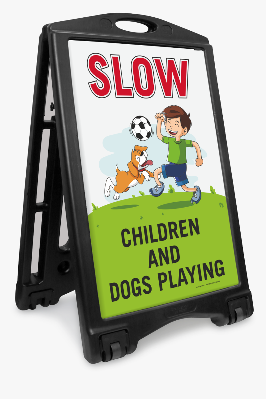 Slow Children And Dog Playing Portable Sidewalk Sign - No Parking Sign Portable, HD Png Download, Free Download