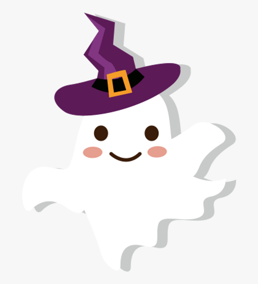 Ghost Witch Wizard Hat Cute Cartoon Halloween Trickortr - Ghost In Witch Hat Clipart, HD Png Download, Free Download