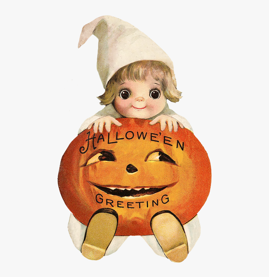 Cute Child With Pumpkin Head - Vintage Halloween Cute Pumpkin, HD Png Download, Free Download