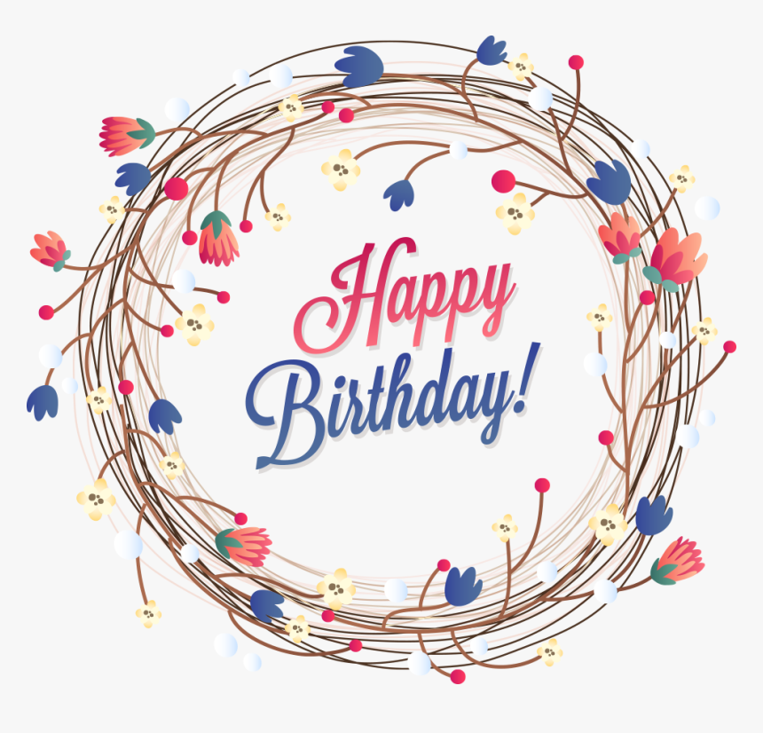 Flower Wreath Birthday Vector Ring Flowers Clipart - Happy Birthday Sticker Png, Transparent Png, Free Download