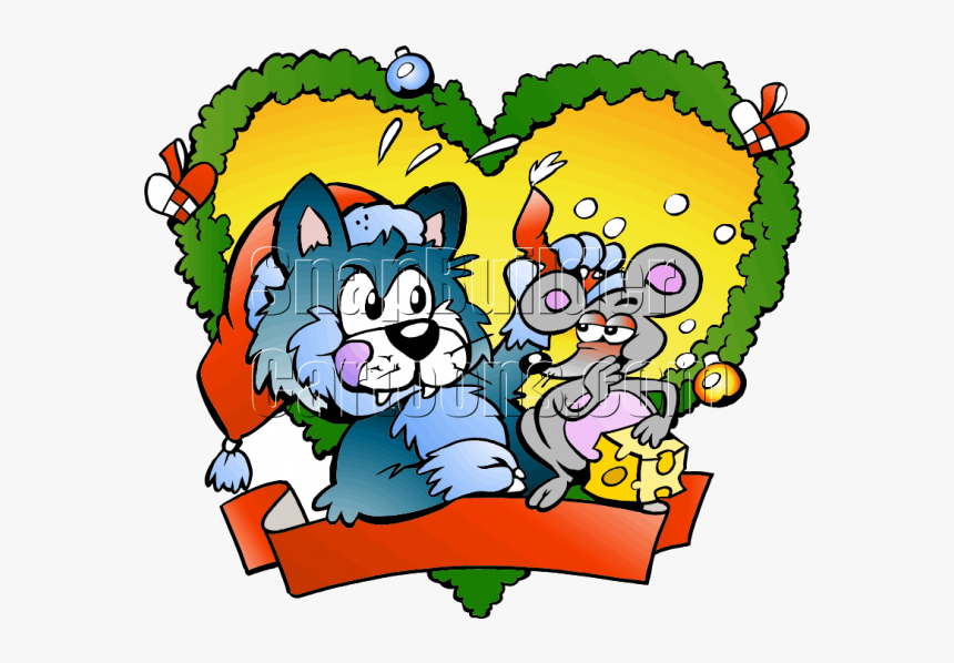 Christmas Fraim Cat & Mouse Wreath - Illustration, HD Png Download, Free Download