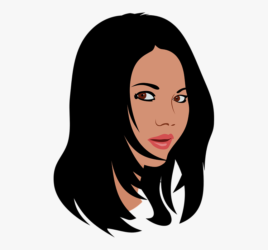 Woman, Black Hair, Long, Mouth Open, Brown Eyes - Cartoon Girl Black Hair, HD Png Download, Free Download