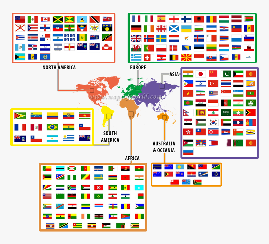 Clip Art Countries And Their Flag - World Map Flags And Names, HD Png Download, Free Download